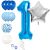 Springos blue and silver 1st birthday balloon decorations on white background