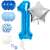Blue and silver 1st birthday party decorations set, includes balloons, star, confetti balloons, and tape