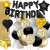 Zestaw dekoracji urodzinowych Springos w kolorze czarnym i złotym z balonami, banerem „Happy Birthday”, gwiazdami, sercami, obrusem i zasłoną
