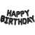 Czarny baner z foliowych balonów „Happy Birthday” do dekoracji urodzinowych