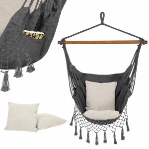 Springos Brazil Hängesessel Collage mit Kissen und Taschendetail - Springos