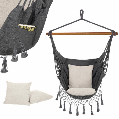 Koláž brazílskeho kresla Springos s vankúšmi a detailom vrecka