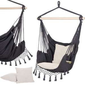 Springos Grey and Cream Hanging Chair with Pillows - Garden Furniture