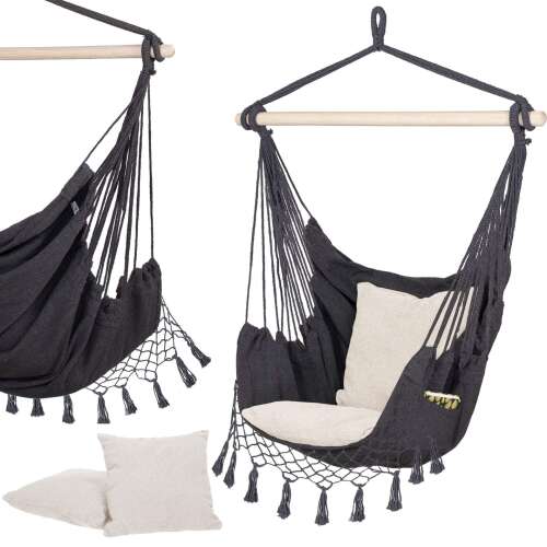 Springos Grey and Cream Hanging Chair with Pillows