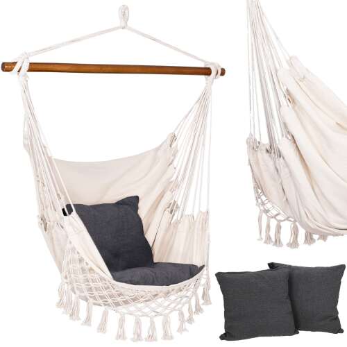 Springos Brazil hanging chair with cushions, white with grey cushions, 130 x 100 cm