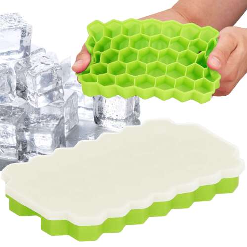 Green silicone ice cube tray with honeycomb design, 37 ice cubes, Springos brand