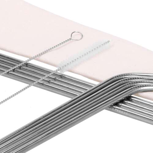 Springos stainless steel straws with cleaning brushes and a canvas bag