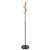 Springos coat rack with wooden branches and black metal base, standing on a white background