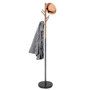 Springos coat rack with wooden branches and black metal base, standing on a white background - Standing hanger