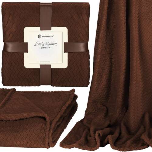 Pătură Springos Lovely, maro, extra moale, 200x220 cm, model chevron, pătură din fleece, pătură caldă, pătură confortabilă