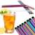 Springos rainbow stainless steel drinking straws in use with a glass of iced tea