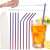 Springos rainbow stainless steel drinking straws in use with a glass of iced tea