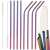 Set of 8 Springos stainless steel reusable drinking straws with cleaning brushes and a canvas carrying case