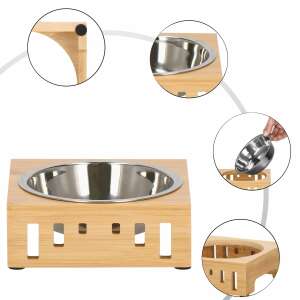 Nerezová miska, miska, pre psa alebo mačku, s bambusovou podperou, 15cm