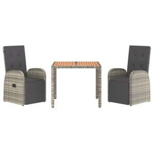 3-piece grey polyrattan garden dining set with cushions - Garden Set