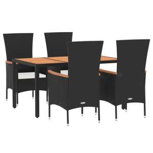 Black polyrattan garden dining set with 4 chairs and a table - Garden Dining Set