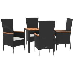 Black polyrattan garden dining set with 4 chairs and a table - Garden Dining Set