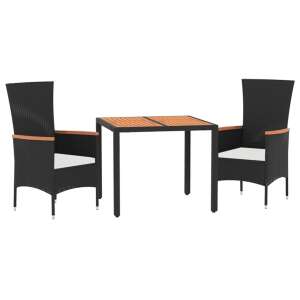 Black polyrattan garden dining set with 2 chairs and a table, cream cushions - Garden Set