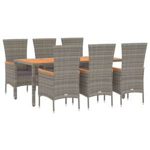 Grey polyrattan garden dining set with 6 chairs and a table, with dark grey cushions - Garden Dining Set