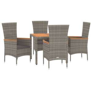 Grey polyrattan garden dining set with 4 chairs and a table, with dark grey cushions - Garden Set