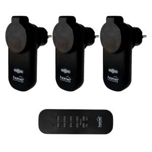 Home THO 113 3-dielna sada diaľkovo ovládaných vonkajších sieťových zásuviek, dosah 40 m, krytie IP44, max. 1000 W, rádiové pripojenie, 230 V, čierna