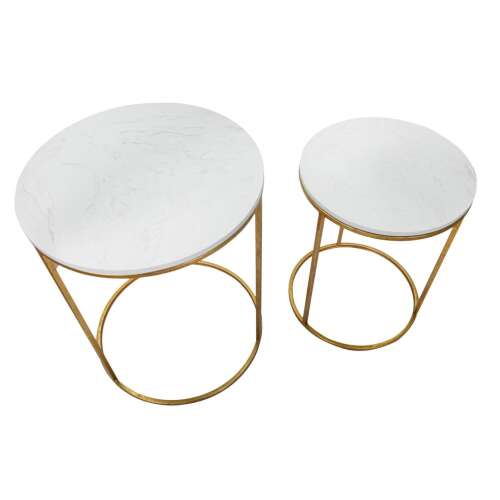 SIMPLY MARBLE 2 darabos fehér és arany vas dohányzóasztal 52003071 - Bútor