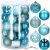 Springos blue Christmas ornaments set, various finishes, packaging
