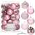 Set of 30 pink Christmas tree baubles, 8 cm, assorted designs, including matte, shiny, glitter, and geometric
