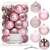 Set of 30 pink Christmas tree baubles, 8 cm, assorted designs, including matte, shiny, glitter, and geometric