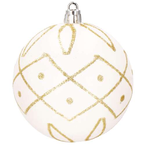 White Christmas ornament with gold geometric pattern
