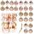 Set of 24 rose gold Christmas ornaments, 6 cm, with 4 different designs, including reindeer, snowflakes, stripes, and Merry Christmas
