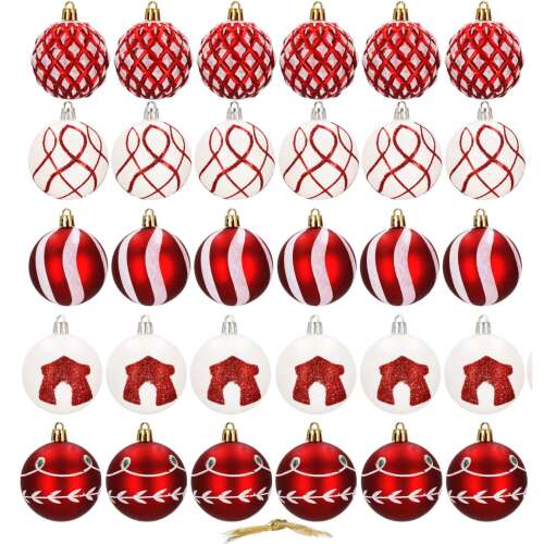 Set of 30 red and white Christmas ornaments