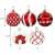 Set of 30 red and white Christmas ornaments with sizing information
