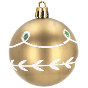 Goldene Weihnachtsbaumkugel mit weißem und grünem Blattdesign, 6 cm, Springos - Christbaumschmuck