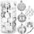 Set of 30 silver and white Christmas tree baubles, 6cm, Springos
