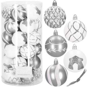 Springos Christmas tree baubles 6cm 30pcs #silver/white