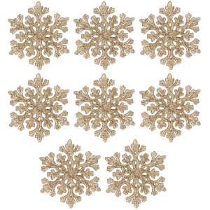 8 pack of gold glitter snowflake Christmas ornaments, Springos - Christmas tree ornament