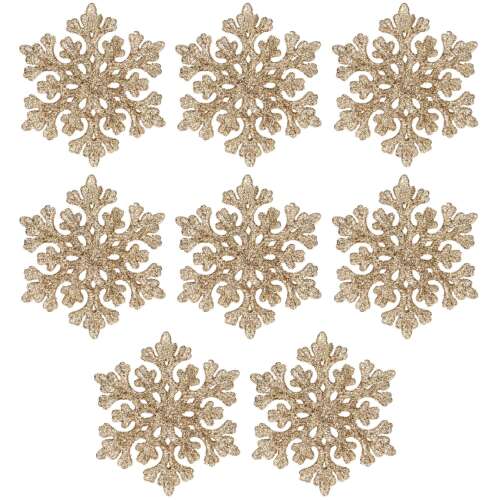 8 pack of gold glitter snowflake Christmas ornaments, Springos