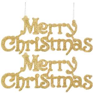 Два златни блестящи надписа Merry Christmas, коледни украшения Springos