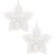 Two Springos white glitter flower Christmas ornaments