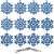 Set of 12 blue glitter snowflake Christmas ornaments with string for hanging