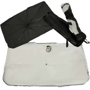 Car windshield sunshade umbrella set: black, silver, and storage bag - Windshield Cover