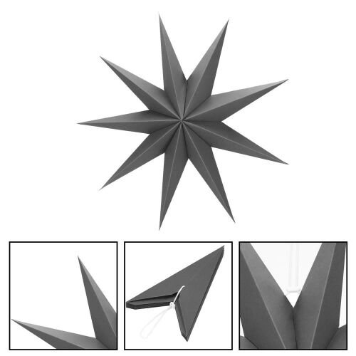 Springos szürke papír csillag dekoráció kollázs, összehajtva és kibontva