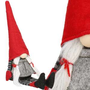 Springos karácsonyi gnóm dekoráció, ülő gnóm, piros és szürke, kollázs - Springos