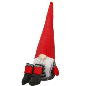 Springos karácsonyi gnóm dekoráció, ülő gnóm, piros és fekete - Springos