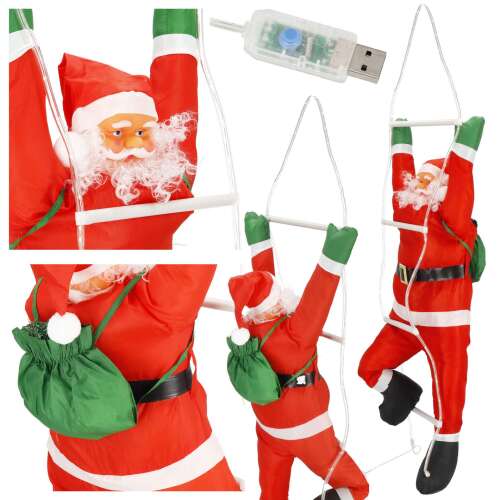 Springos Wspinaczka Świętego Mikołaja Bożonarodzeniowa Dekoracja z oświetleniem LED, 90 cm wysokości, zasilany przez USB, kolaż obrazów