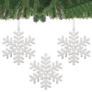 Set of 3 white glitter snowflake Christmas tree ornaments by Springos - Christmas tree ornament