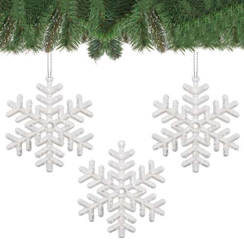 Set of 3 white glitter snowflake Christmas tree ornaments by Springos