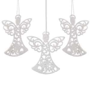3 darabos fehér csillámos angyal karácsonyfadísz készlet, Springos márka - Springos