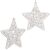 Two Springos White Glitter Star Christmas Ornaments